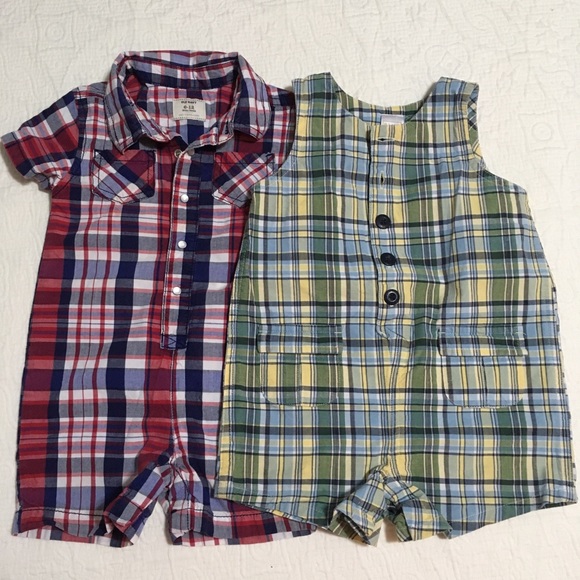 6-12m (4/$20) Plaid Cotton Short Rompers by Old Navy - Picture 1 of 7